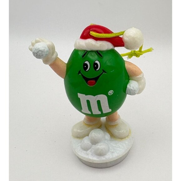 Green Peanut M&M's Christmas Tree Ornament Snowball Fight Tubhe Topper - Picture 8 of 8